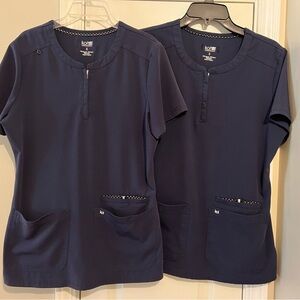 Set of 2 identical Koi Classic Navy Scrub Tops Size Small